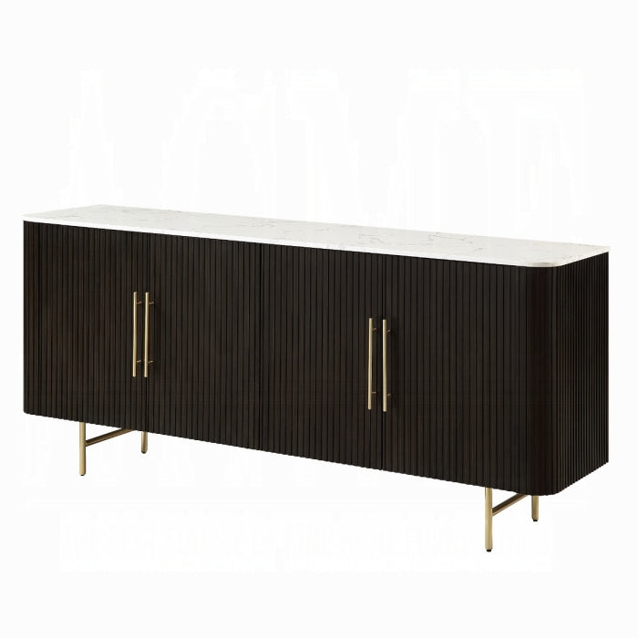ACME White Natural Marble Top & Espreeso Finish Clayten Server
