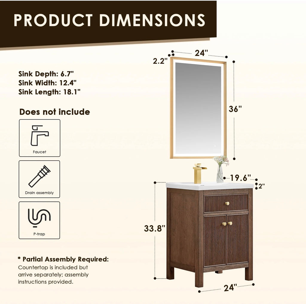 Altair Cerrito 24" Single Bathroom Vanity with White Ceramic Integrated Sink without Mirror