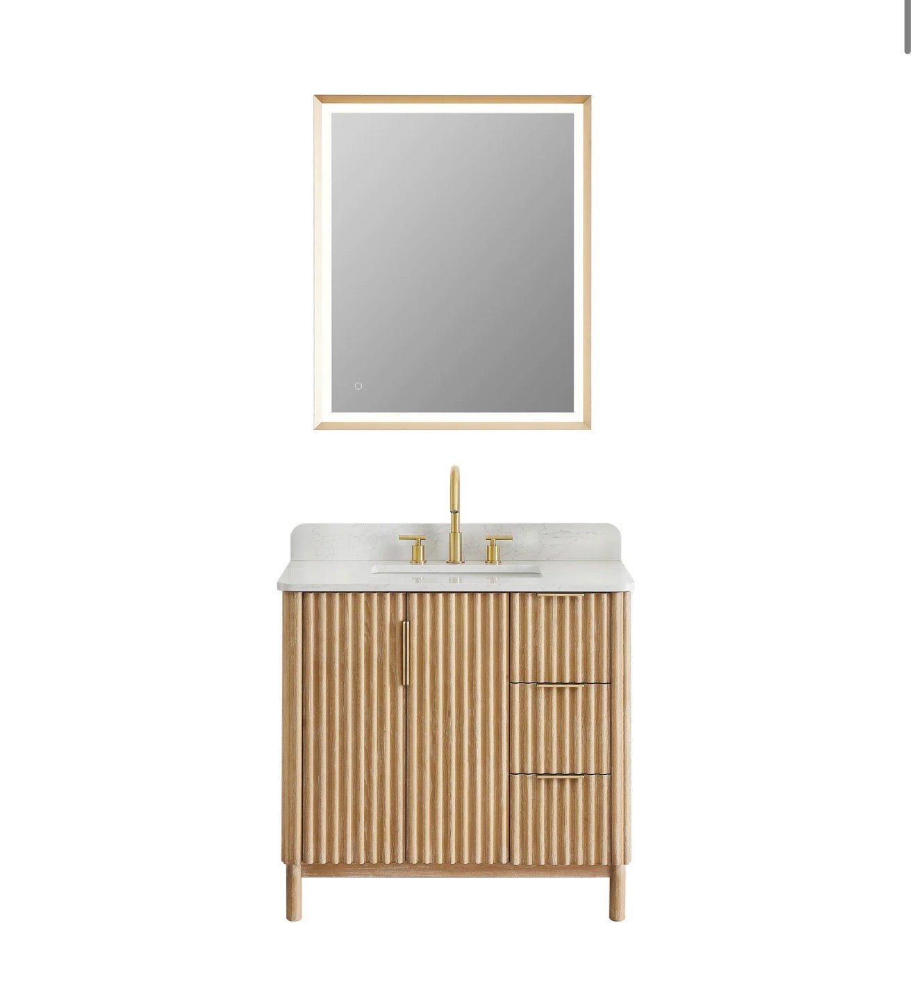 Altair Sierra 36" Single Bathroom Vanity in Washed Light Brown with Grain White Engineered Stone Countertop without Mirror