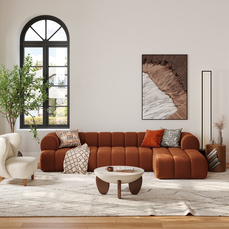 Nimbus 118" 3-Piece Channel Bouclé RUST Sectional Sofa with Chaise