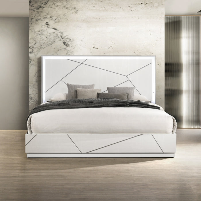 ACME White Esther Queen Bed w/LED