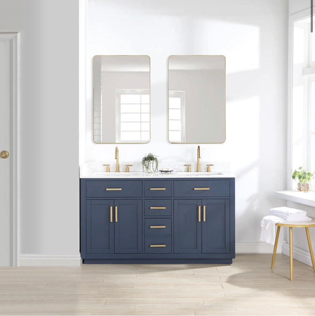 Altair Gavino 60" Double Bathroom Vanity in Light Brown with Grain White Engineered Stone Countertop without Mirror