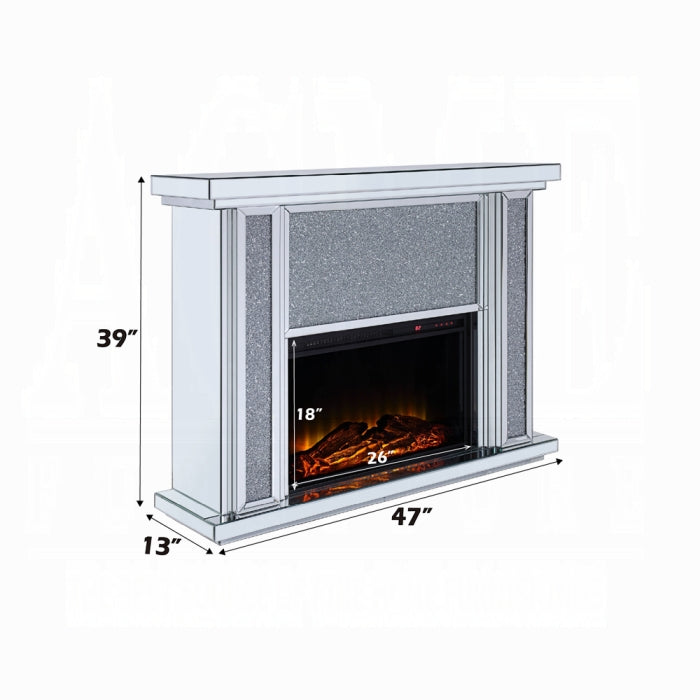 ACME  Mirrored & Faux Diamonds Noralie Fireplace