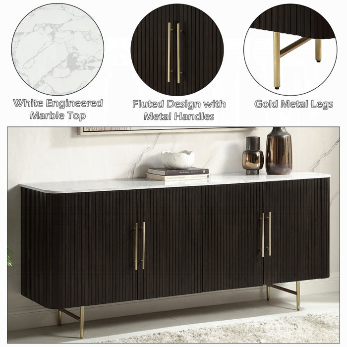 ACME White Natural Marble Top & Espreeso Finish Clayten Server