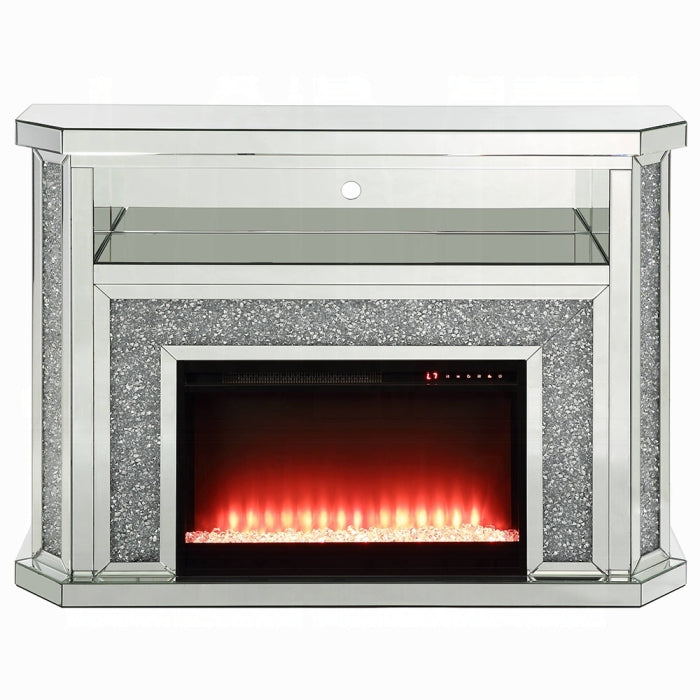 ACME Mirrored & Faux Diamonds Noralie Fireplace W/LED