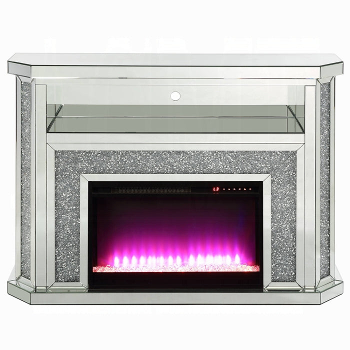ACME Mirrored & Faux Diamonds Noralie Fireplace W/LED