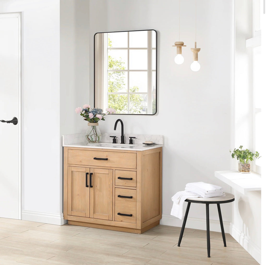 Altair  Gavino 36" Single Bathroom Vanity with Grain White Engineered Stone Countertop