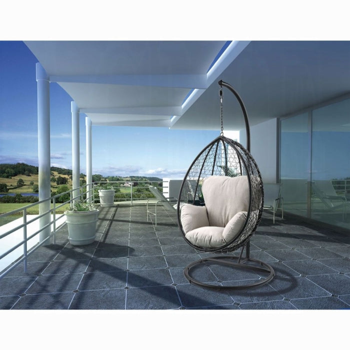 ACME Beige Fabric & Black Simona Hanging Chair