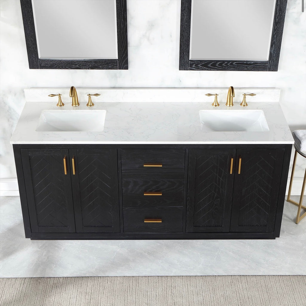 Altair Gazsi 72" Double Bathroom Vanity Set with Grain White Engineered Stone Countertop
