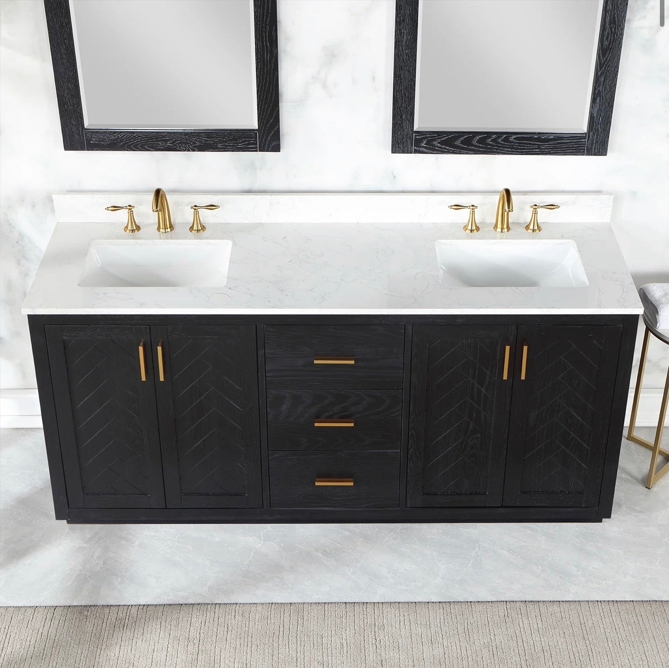 Altair Gazsi 72" Double Bathroom Vanity Set with Grain White Engineered Stone Countertop