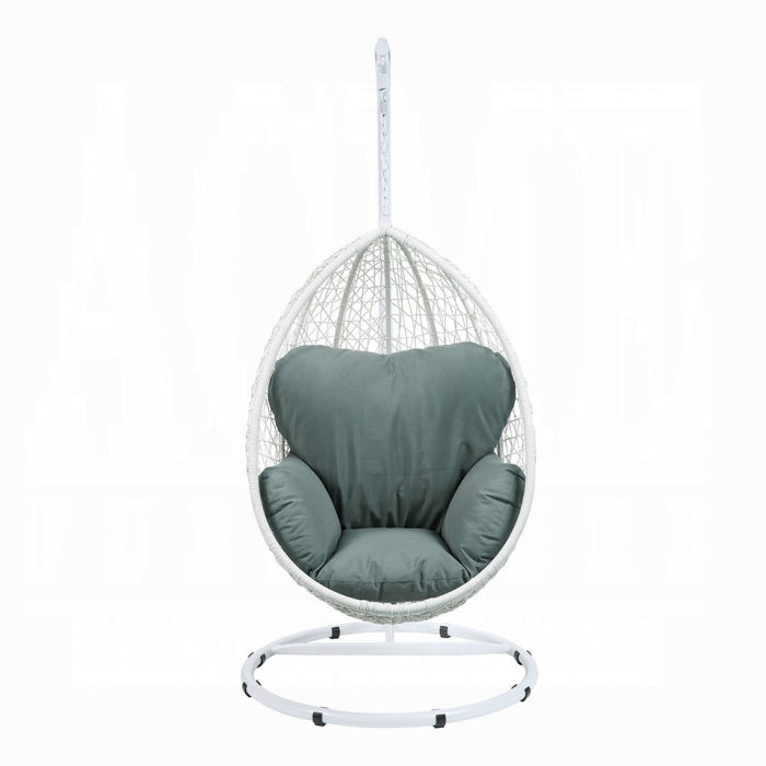 ACME Green Fabric & White Wicker Simona Hanging Chair