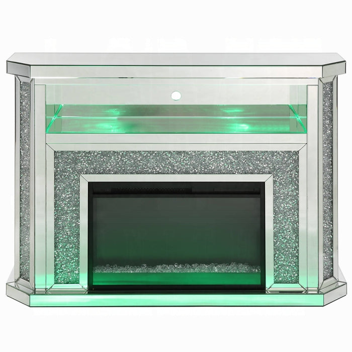 ACME Mirrored & Faux Diamonds Noralie Fireplace W/LED