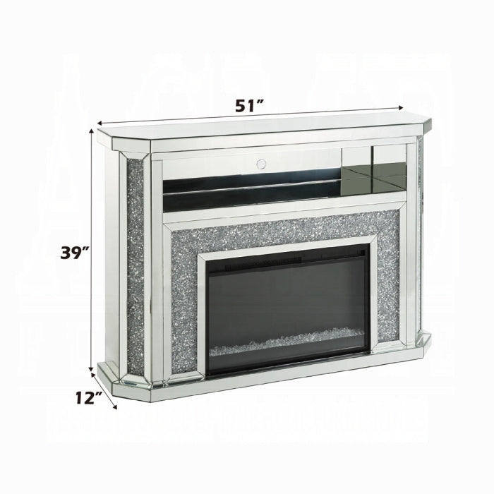 ACME Mirrored & Faux Diamonds Noralie Fireplace W/LED
