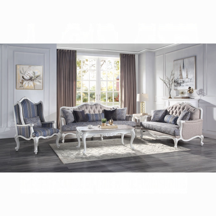 ACME  Fabric & White Ciddrenar Loveseat W/3 Pillows