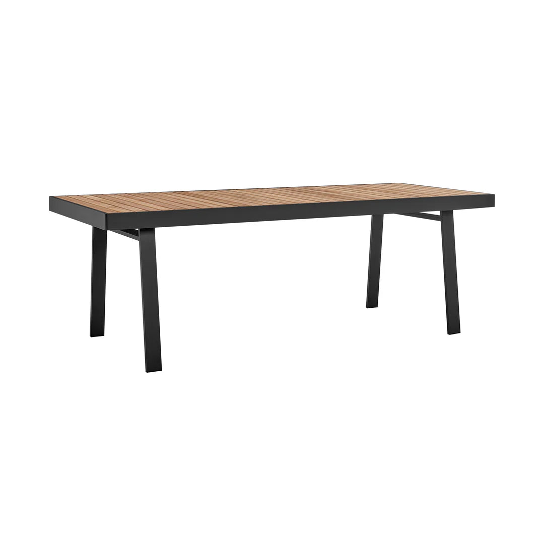 Armen Living Nofi Outdoor Patio Dining Table in Charcoal Finish with Teak Wood Top