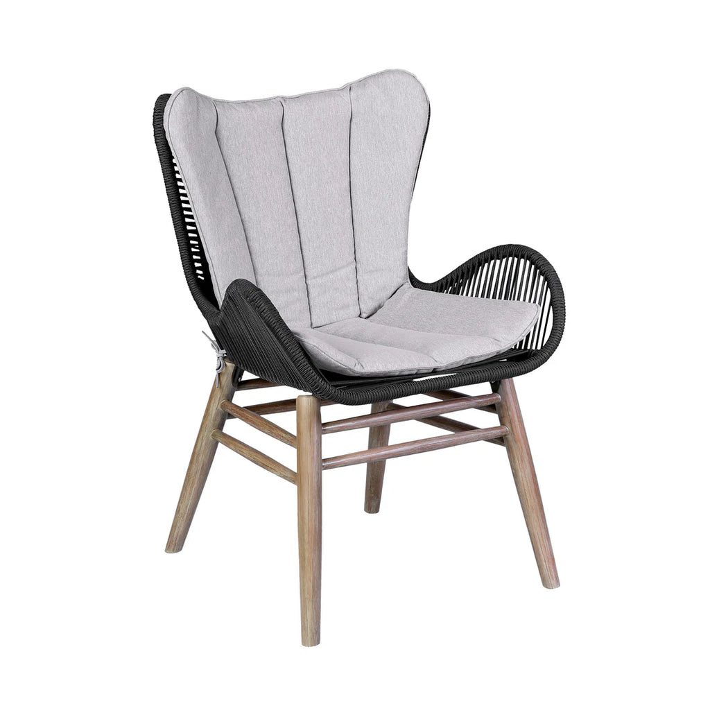 Armen Living Kylie and Mateo 5 Piece Outdoor Patio Dining Set in Eucalyptus Wood with Truffle Rope and Gray Cushions