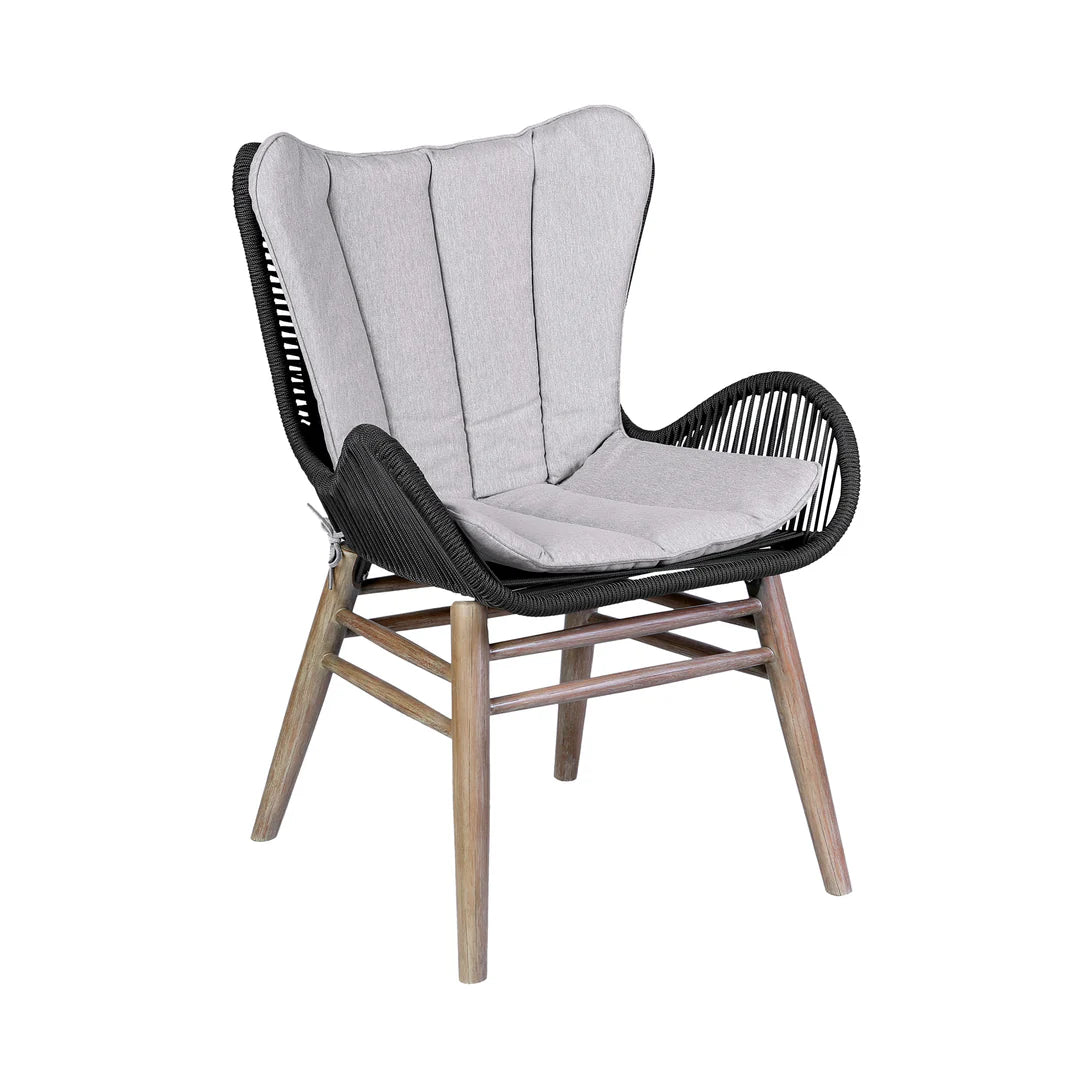 Armen Living Kylie and Mateo 5 Piece Outdoor Patio Dining Set in Eucalyptus Wood with Truffle Rope and Gray Cushions