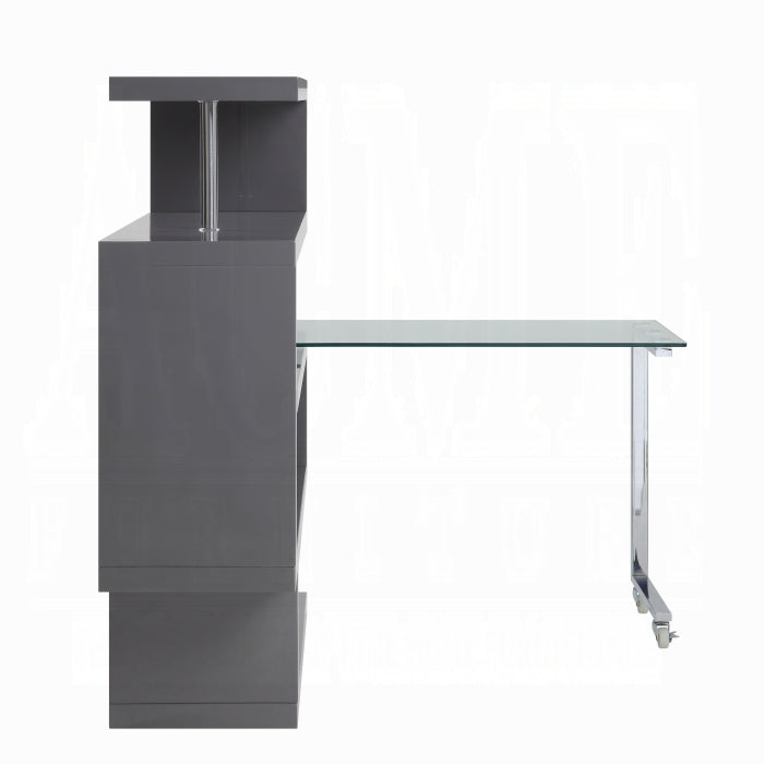 ACME  Grey Buck II Writing Desk W/Bookshelf