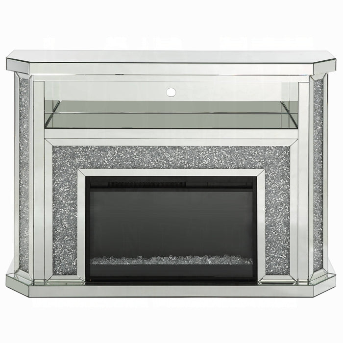 ACME Mirrored & Faux Diamonds Noralie Fireplace W/LED