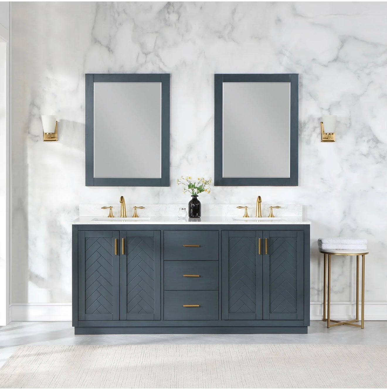 Altair Gazsi 72" Double Bathroom Vanity Set with Grain White Engineered Stone Countertop