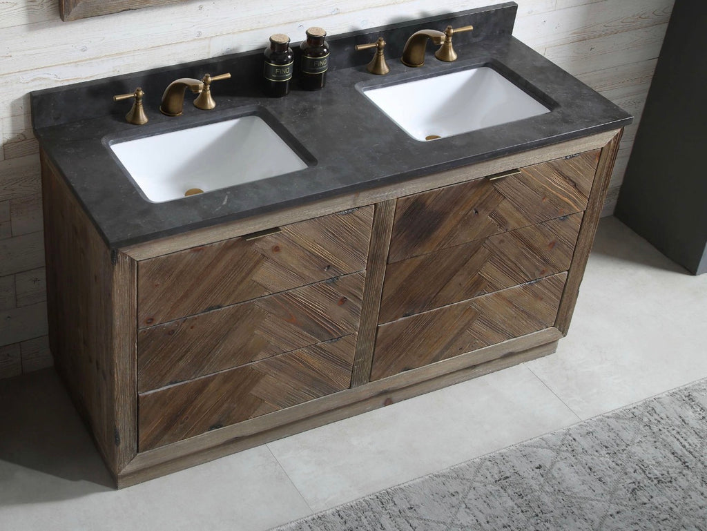 Legion Furniture Rustic Solid Wood Bathroom Vanity with Natural Moon Stone Top – No Faucet