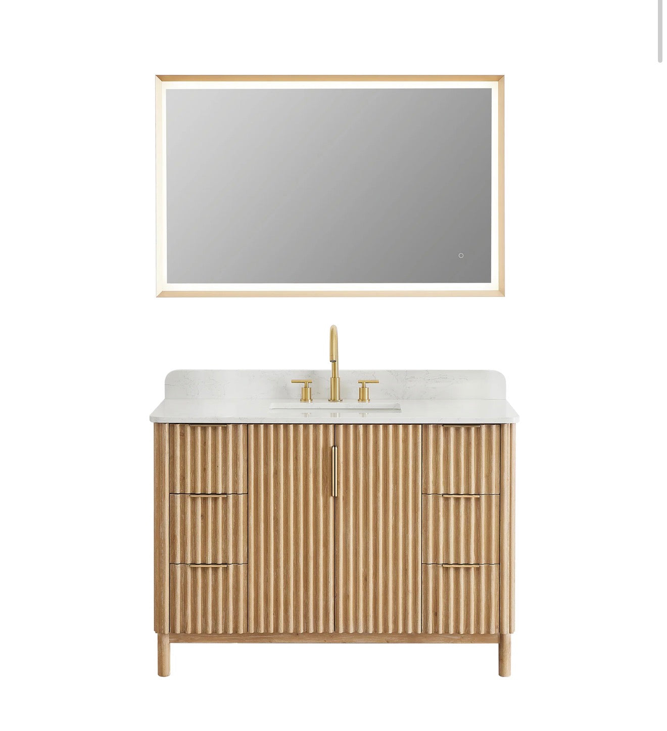 Altair Sierra 48" Single Bathroom Vanity in Washed Light Brown with Grain White Engineered Stone Countertop