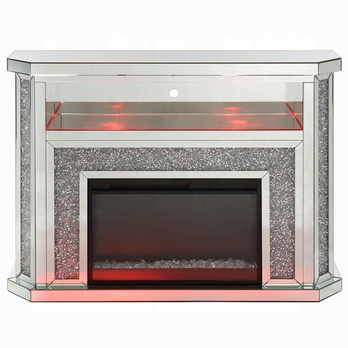 ACME Mirrored & Faux Diamonds Noralie Fireplace W/LED