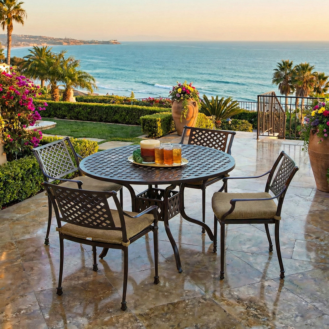 AFD Home Savannah Outdoor Aluminum Round Dining Table