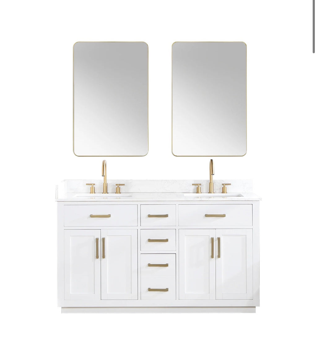 Altair Gavino 60" Double Bathroom Vanity in Light Brown with Grain White Engineered Stone Countertop without Mirror