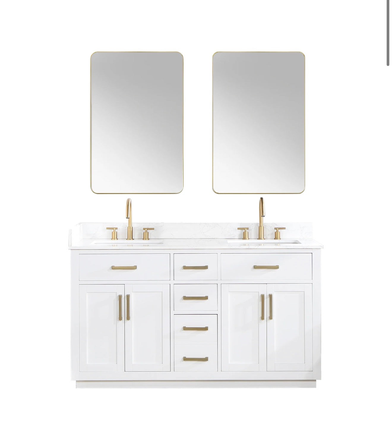 Altair Gavino 60" Double Bathroom Vanity in Light Brown with Grain White Engineered Stone Countertop without Mirror