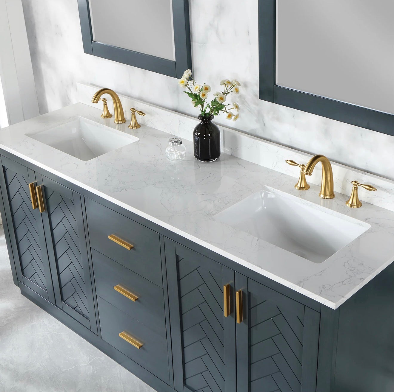 Altair Gazsi 72" Double Bathroom Vanity Set with Grain White Engineered Stone Countertop