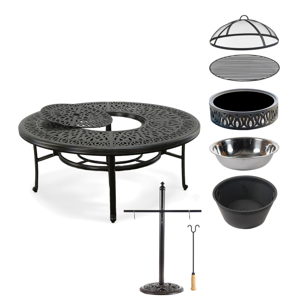 AFD Home Grand Bonaire Weave Outdoor Fire Pit Table With Accessories (KIT)