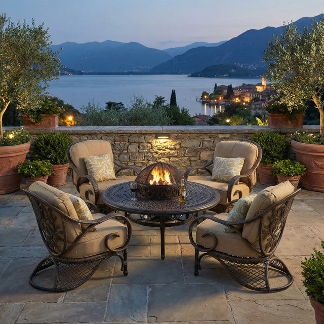 AFD Home Grand Bonaire Weave 6 Piece All Inclusive Outdoor Firepit Set (KIT)