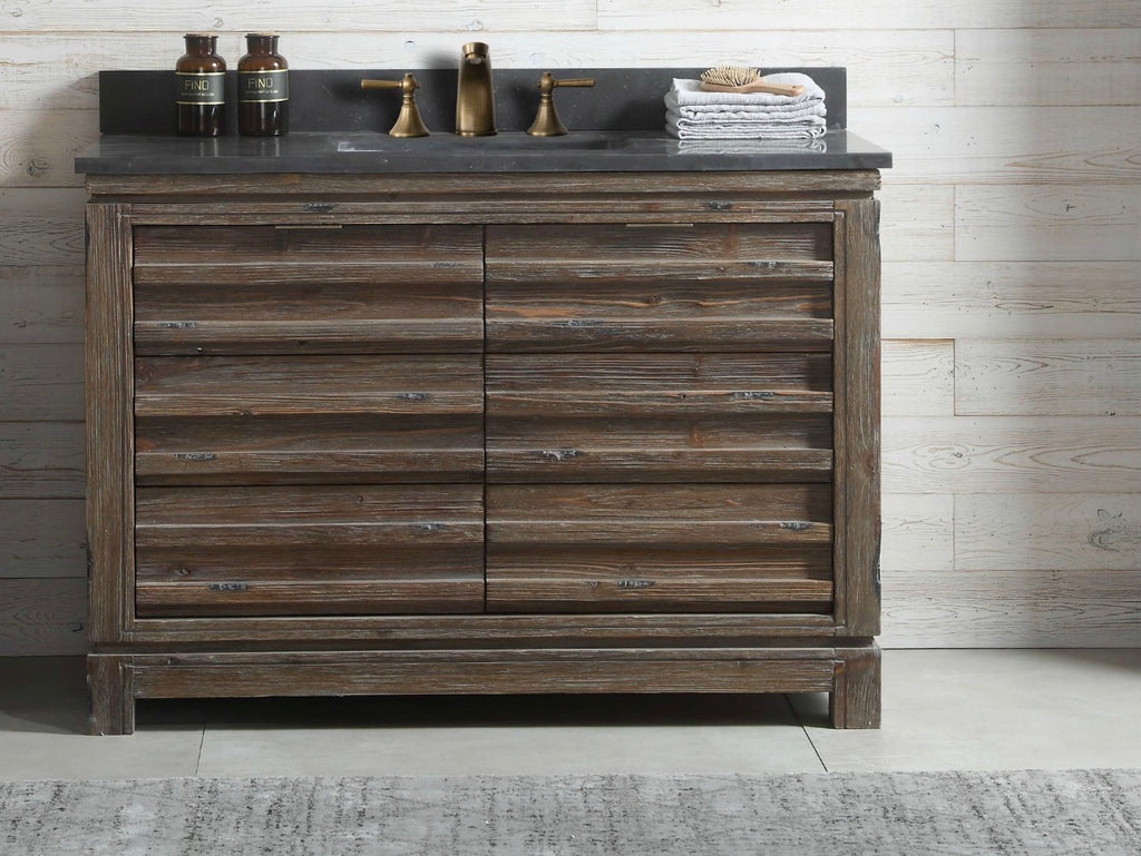 Legion Furniture 48" Rustic Solid Wood Bathroom Vanity with Natural Moon Stone Top – No Faucet