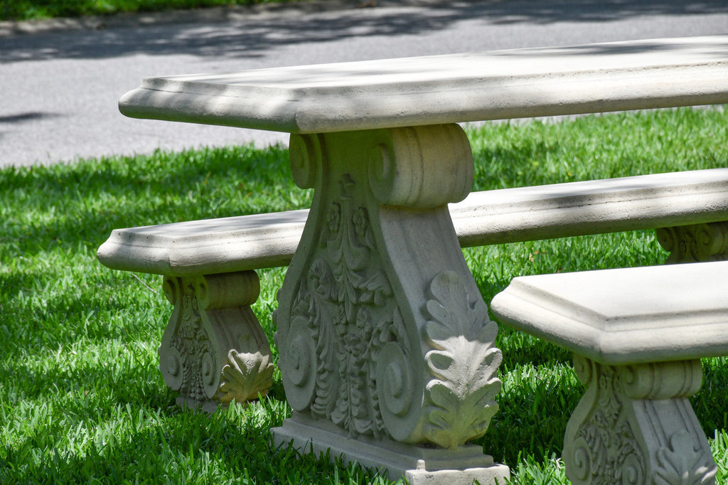 AFD Home Classic Acanthus Garden Table and Bench set of 3 (KIT)