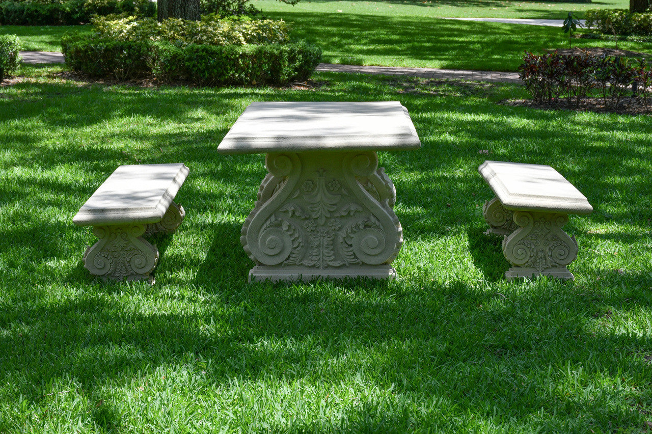AFD Home Classic Acanthus Garden Table and Bench set of 3 (KIT)