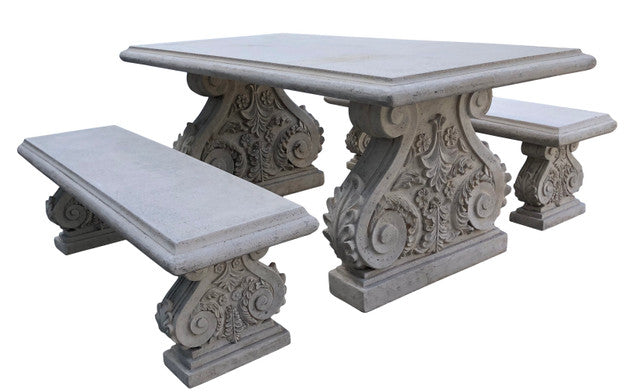 AFD Home Classic Acanthus Garden Table and Bench set of 3 (KIT)