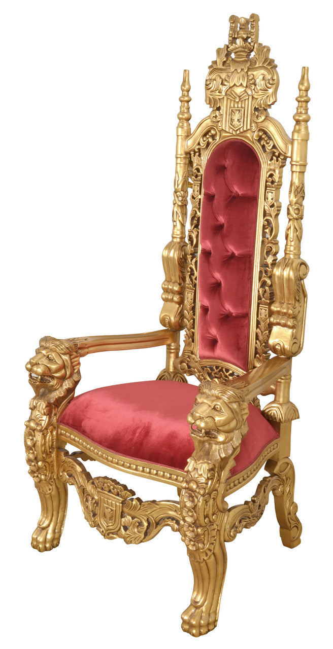 AFD Home King Chair in Gold Leaf and Burgundy Velvet