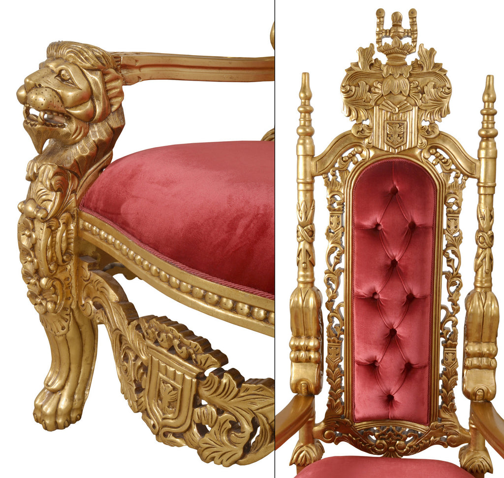 AFD Home King Chair in Gold Leaf and Burgundy Velvet