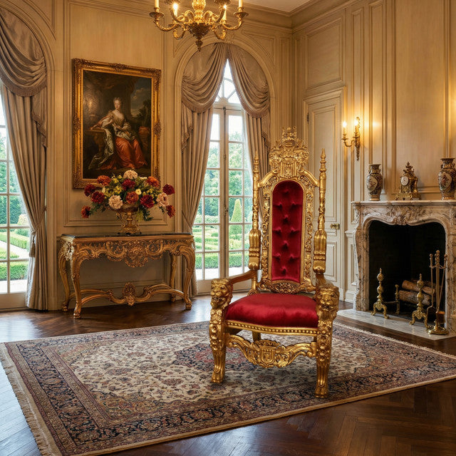 AFD Home King Chair in Gold Leaf and Burgundy Velvet