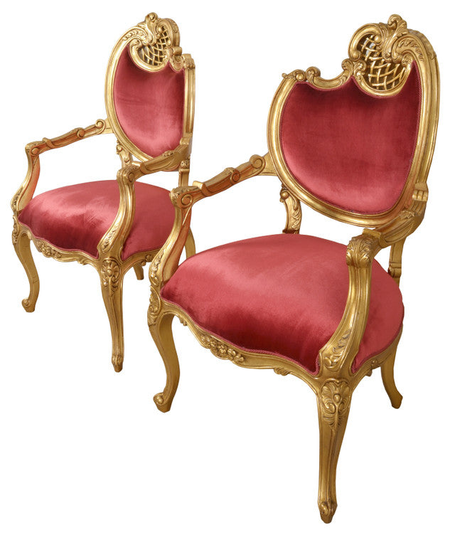 AFD Home Pair of French Rococo Fireside Chairs