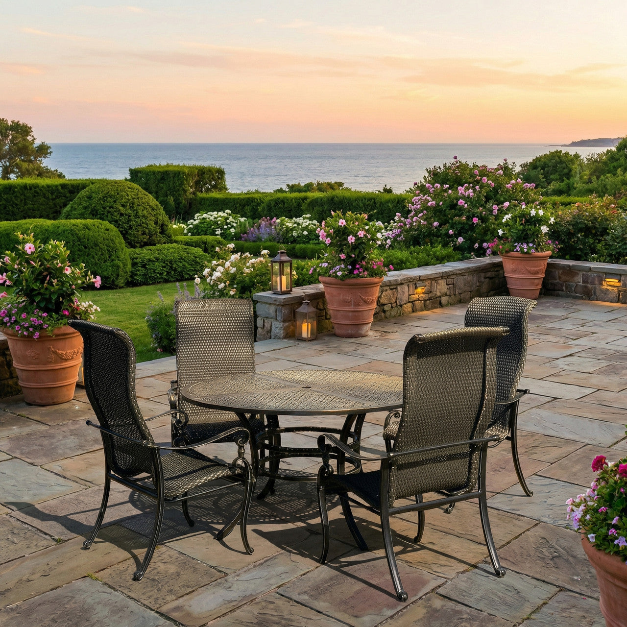 AFD Home Wyndermere Woven Outdoor Round Dining Table Set of 5 (KIT)