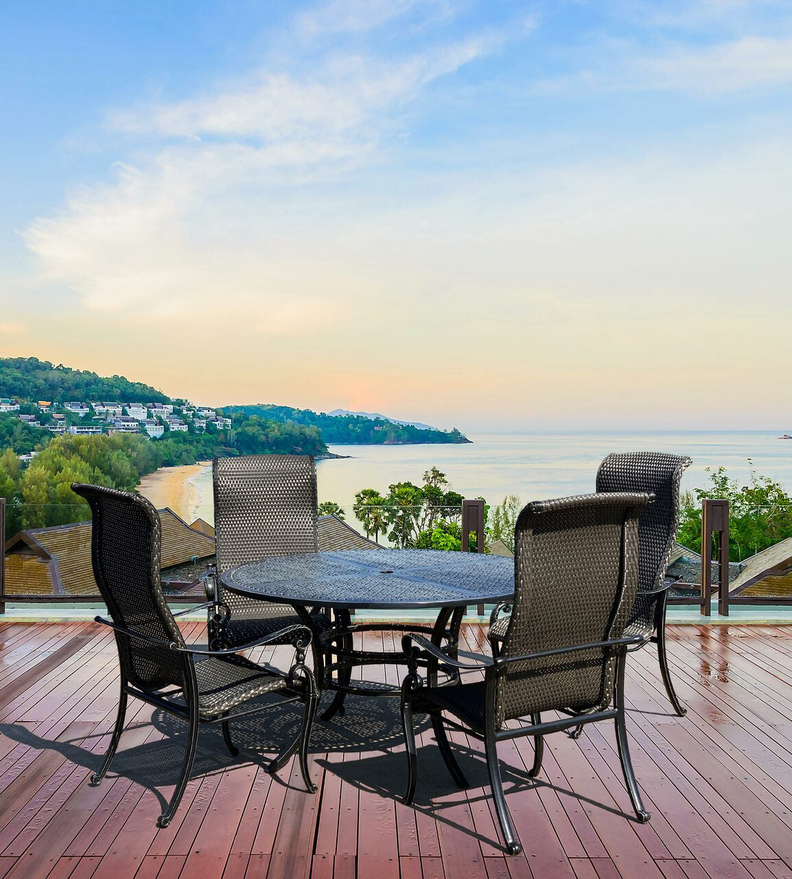 AFD Home Wyndermere Woven Outdoor Round Dining Table Set of 5 (KIT)