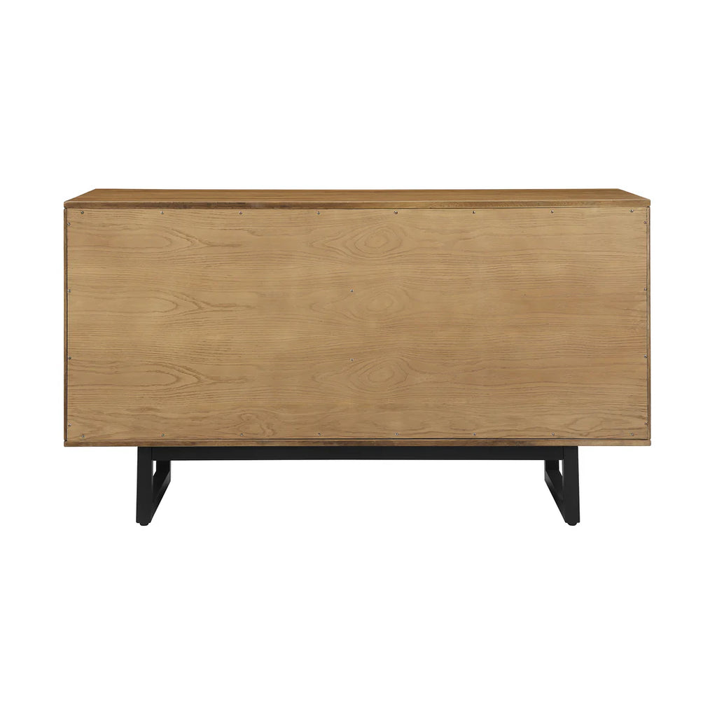 Armen Living Aldo 4 Drawer Dresser in Brown Oak Wood with Black Metal Legs