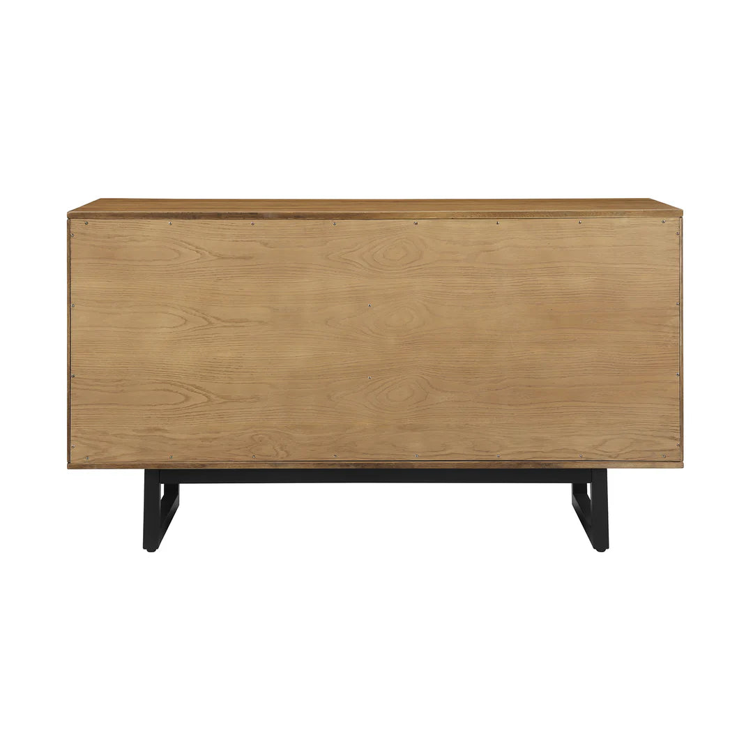 Armen Living Aldo 4 Drawer Dresser in Brown Oak Wood with Black Metal Legs
