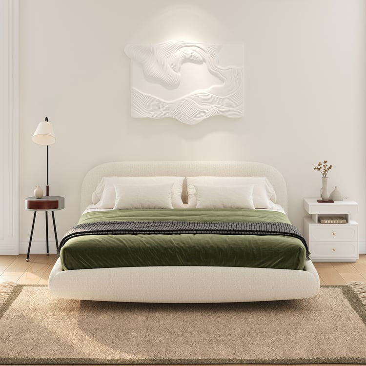King Size Bouclé Upholstered Floating Bed Frame with Motion Sensor LED Lights