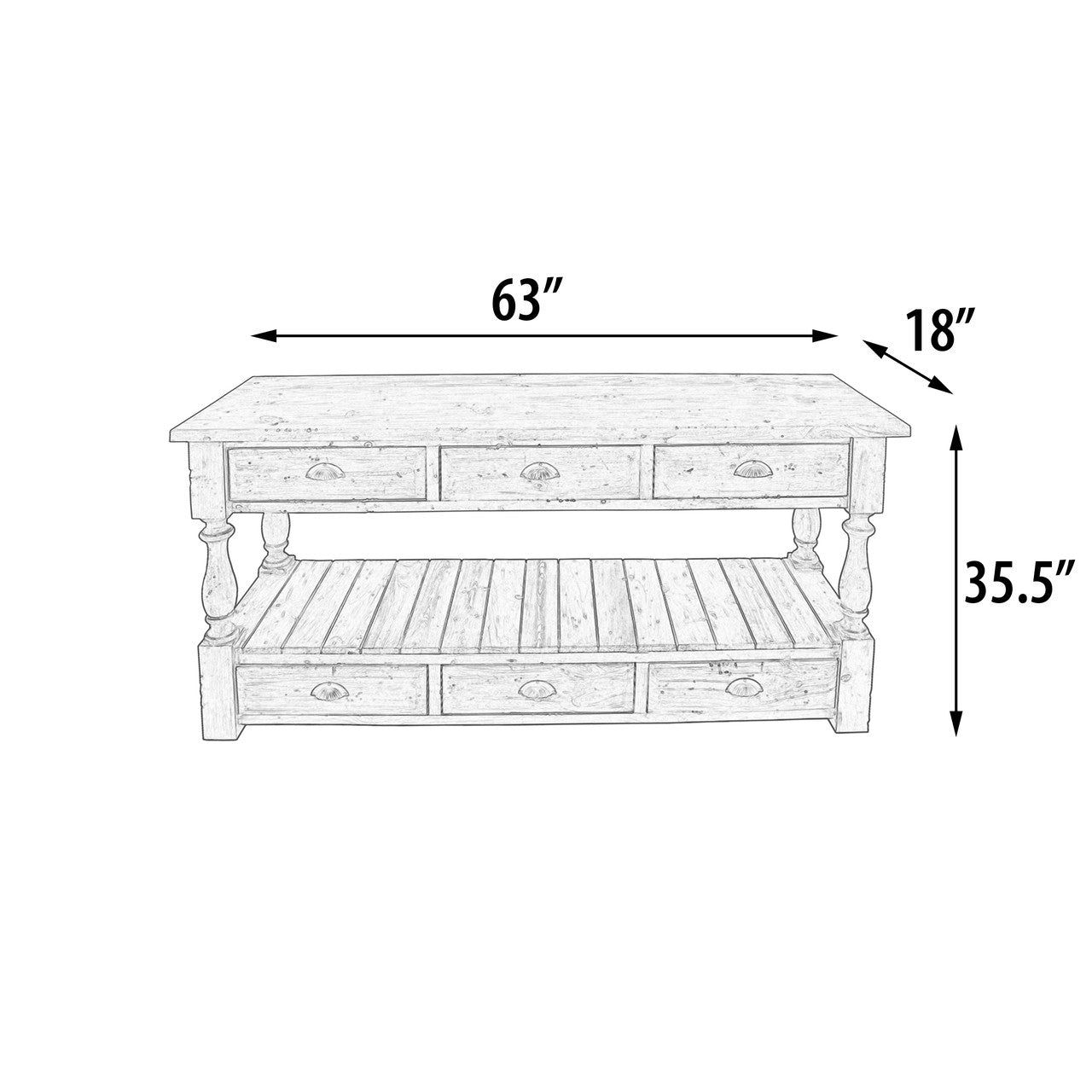 AFD Home Farmhouse 6 drawer Console Table
