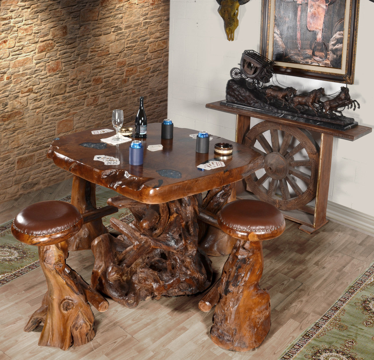 AFD Home Live Edge Natural Teak Bar Table Set of 5
