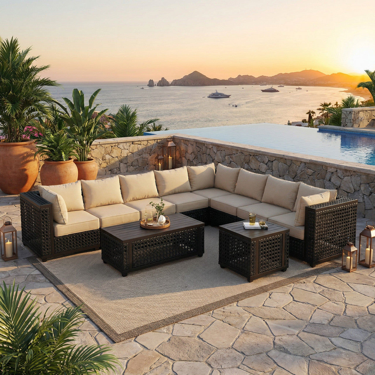 AFD Home Monterey Ultimate Outdoor Sectional Set of 8 (KIT)