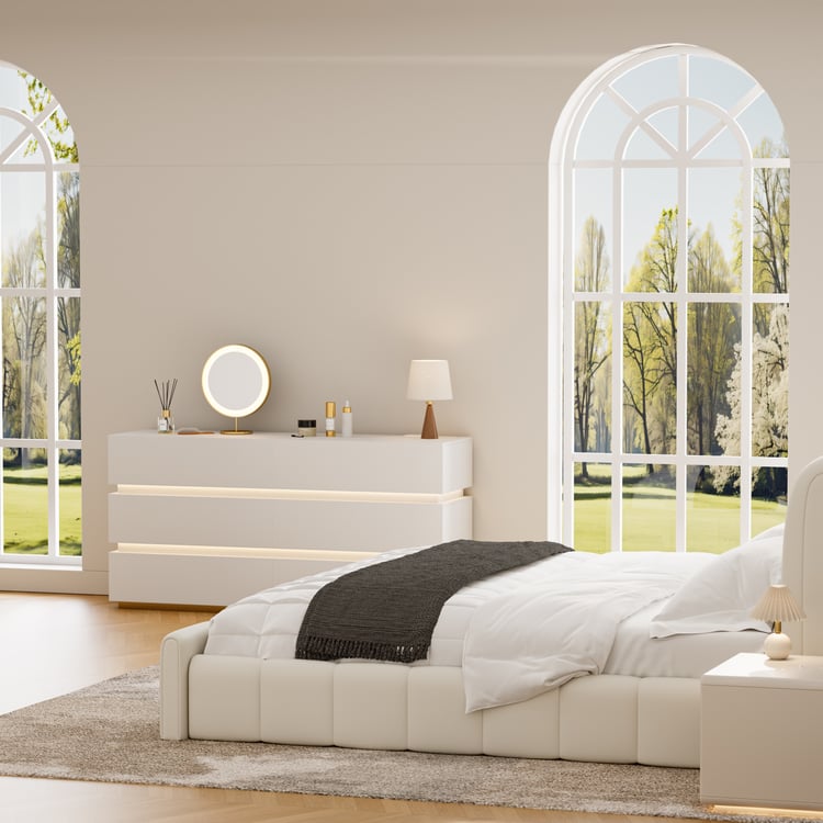 Humply Modern Leather Wingback King Bed Frame with Upholstered Headboard
